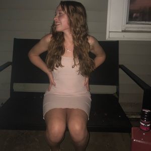 Light pink dress. Thin strap.